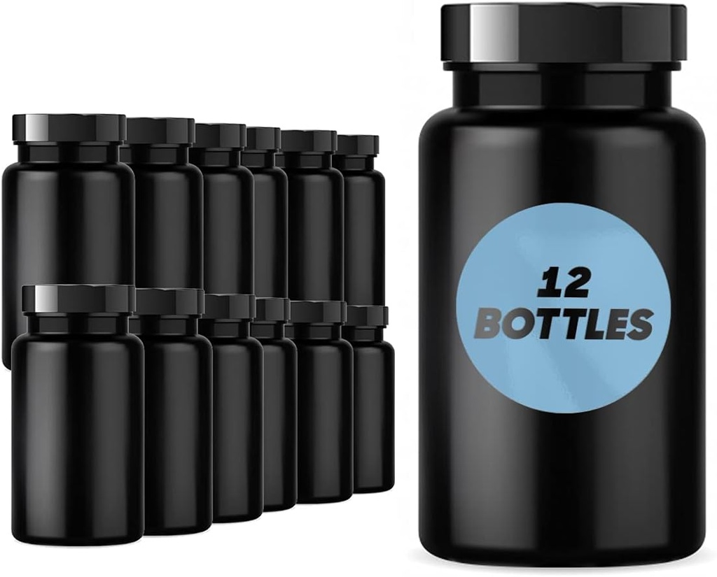 Plastic pill flaske (12 Pack) Dark Amber Container med Smoothed Lid, 38- 400 Neck, 120 cc Kapacitet