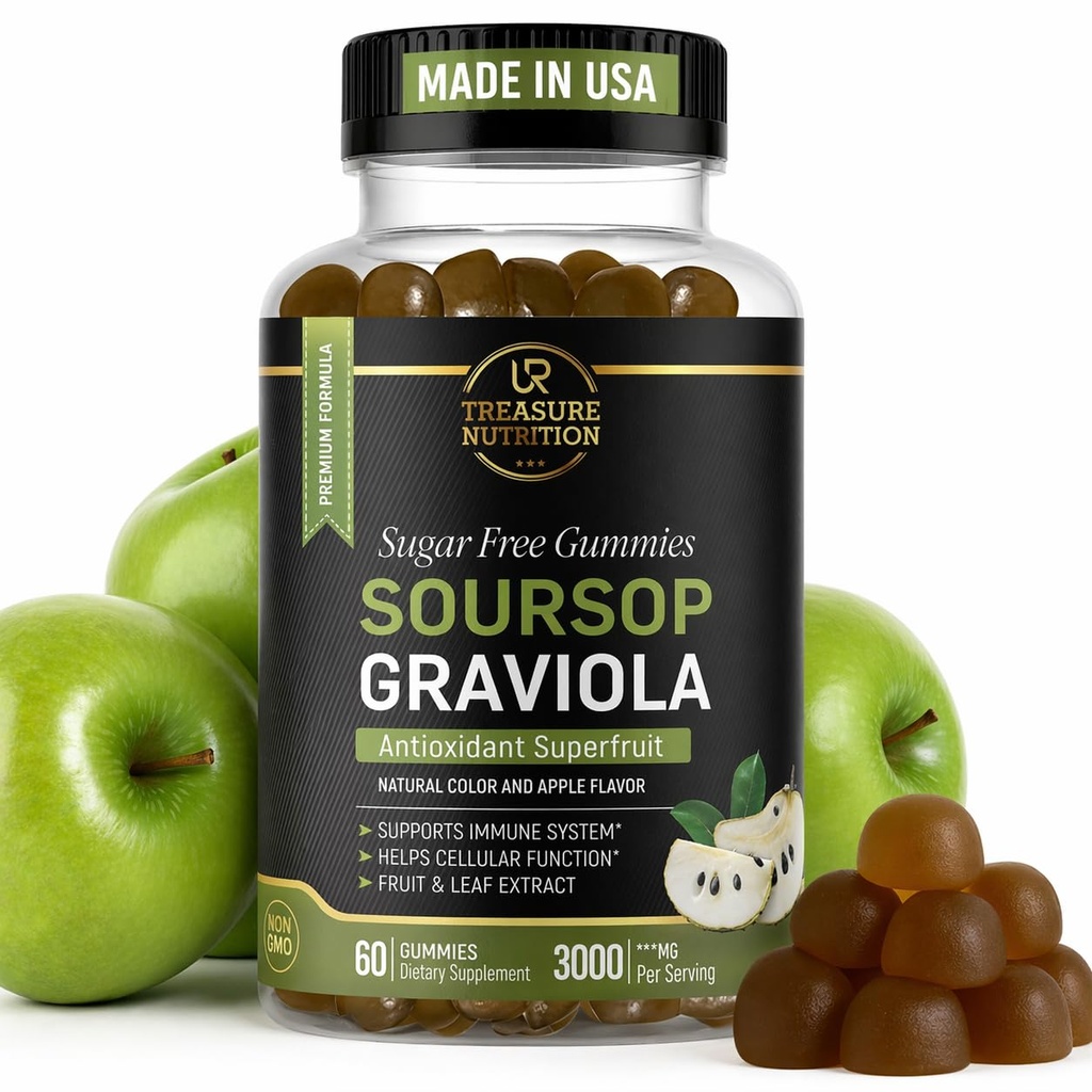 Soursop Leaves & Soursop Fruit Gummies - Sugar Free Soursop Graviola Gimmies - 3000mg Max Strenght Soursop Extract - Graviola Supplement - Soursop Fruit and Leaf - 60ct - Non-GMO – Vegan Friendly