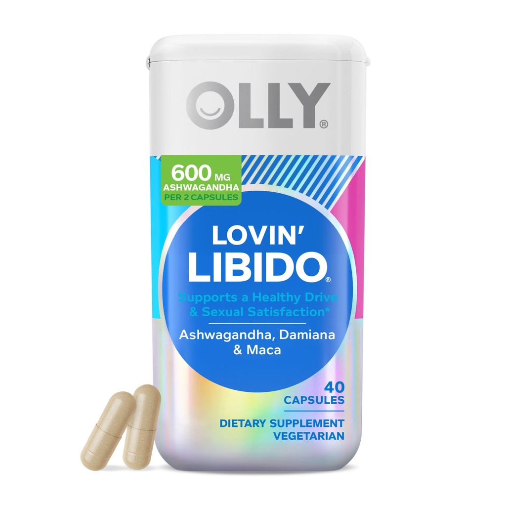 OLLY Loving Libido kapsler, Boost Desire Med Ashwagandha, Maca & Damiana, Vegetar, tillæg for kvinder, 20 dages forsyning - 40 Greve