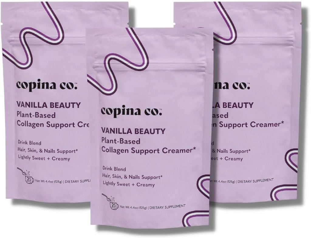 Copina Co. Vanilla Beauty Vegan Collagen Booster Creamer - Plant Based Collagen Support Smoothie Drink Vegan Creamy Blend Buddy 124; Vanilla Flavor Buddy 124; 3 poser - 25 Serveringer per taske