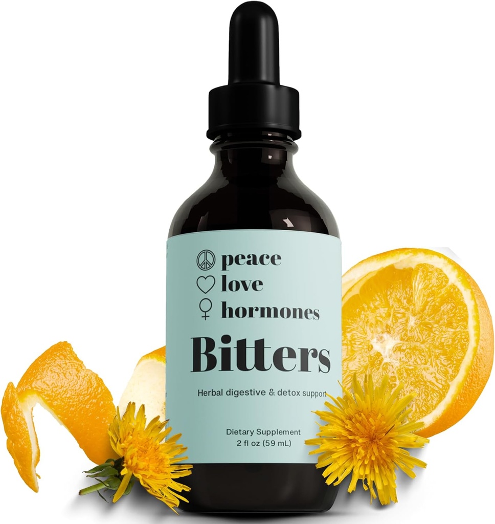 Fred, kærlighed, hormoner. Herbal fordøjelsesmiddel Bitters Supplement for kvinder; USDA Organic Bitters for fordøjelse, Lever Detox med Gentian Root, Burdock Root, Dandelion Leaf Extracts - 2 fl oz, 59 Serveringer