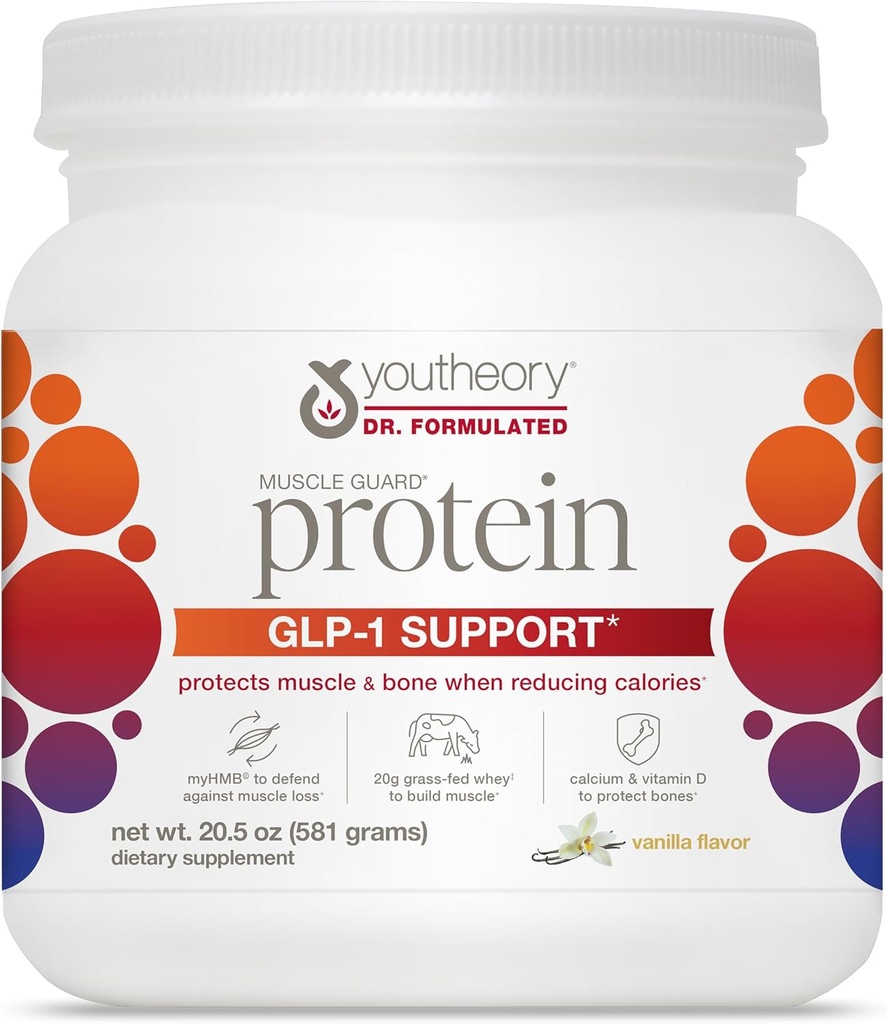 Youtory Muscle Guard Protein GLP-1 Support - Whey Protein Powder Supplement - for GLP-1 Brugere - Understøtter Muscle & Bone - med myHMB, Calcium & Vitamin D - 20.5 oz Powder
