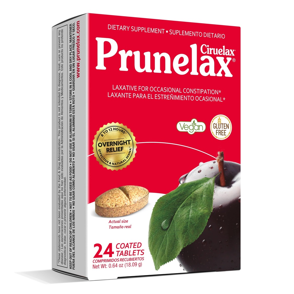 Prunelax Ciruelax Regelmæssig styrke Laxative Tablets - Overnatning Relief for lejlighedsvis Forstoppelse, Senna Extract, Vegan & Gluten- Free, Fast- Actioning Gentle Relief - 24ct