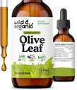 Wild & Organic Olive Leaf Extract Liquid Drops - Antioxidant & Immunsupport - Oleuropein Olive Leaf Supplement - Vegan, Sukker & Alkohol- Free Drops - 2 fl oz