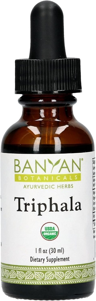Banyan Botanicals Triphala Liquid Herbal Extract - Organic Triphala Extract med Amla, Haritaki & Bibhitaki - til daglig Detox, Regularitet & Foryngelse * - 1oz. - Ikke-GMO bæredygtigt syret Vegan