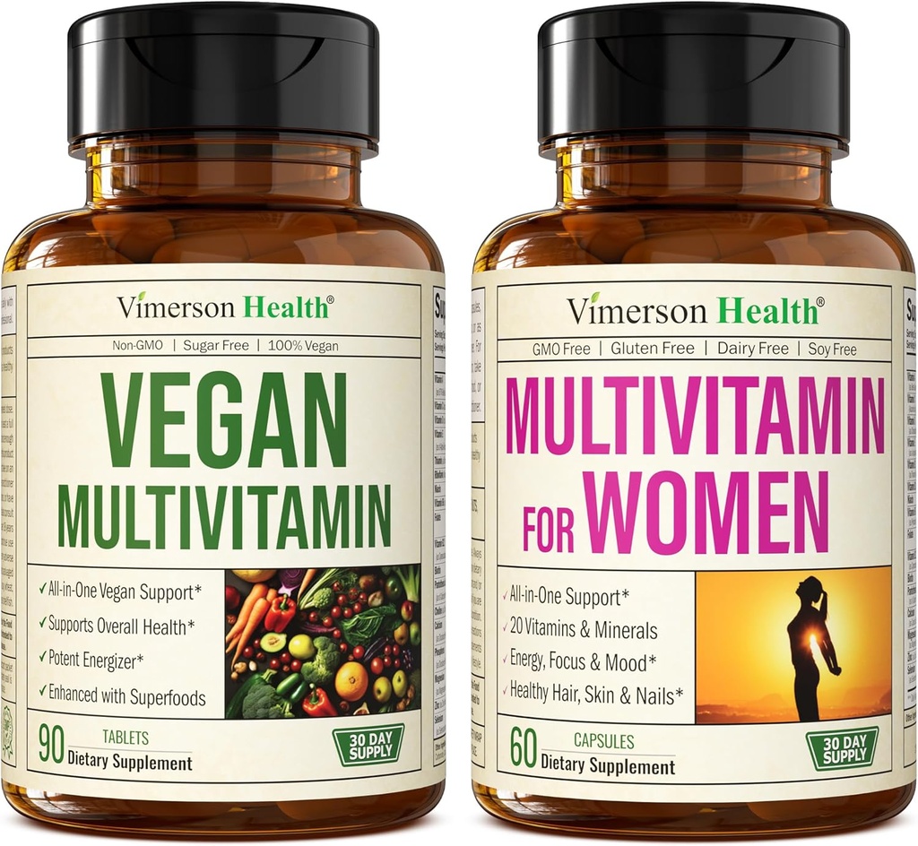 Vimerson Health Vegan Multivitaminer til Veganere og Vegetarer og Multivitamin til Kvinder