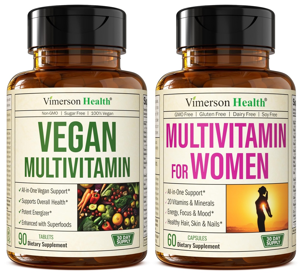 Vimerson Health Vegan Multivitaminer til Veganere og Vegetarer og Multivitamin til Kvinder