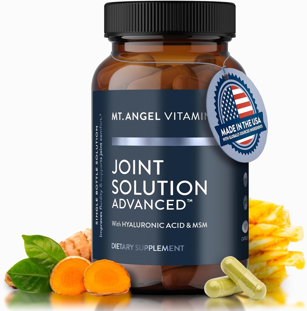 Mt. Angel Vitaminer - fælles løsning Avanceret, med Curcumin C3 Complex, Glucosamin, Hyaluronsyre, Bromelain, Collagen type 2 & MSM, Forbedrer fluidity & Supports Joint Comfort (60 kapsler)