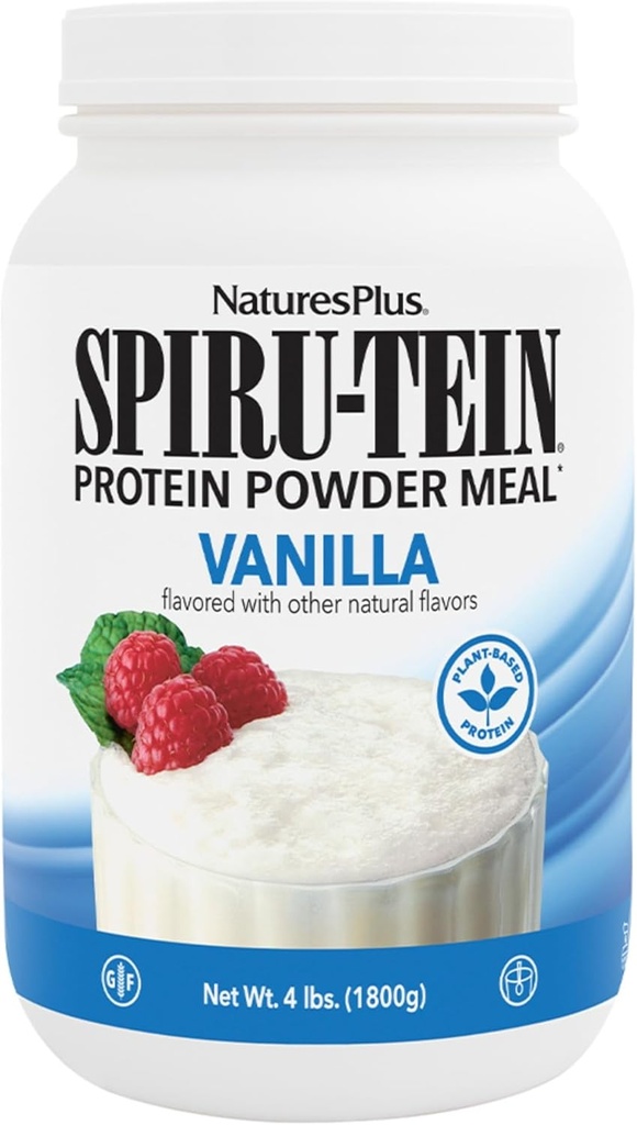 NaturesPlus SPIRU- TEIN, Vanilla - 4 lbs - Plant- baseret Protein Shake - non-GMO, Vegetarisk, Gluten Gratis - 60 Servere