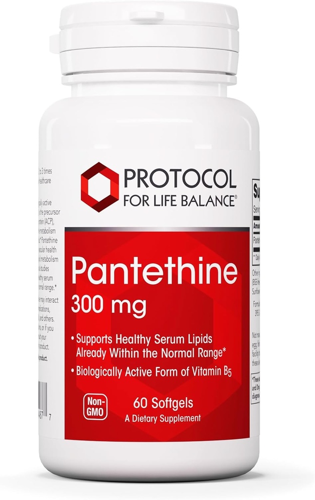 Protocol Pantethine 300mg - Aktiv form for vitamin B5 - Leverstøtte * - Support Cholesterol allerede inden for normalområdet * - Pantethine Vitamin Supplement - 60 Softgels