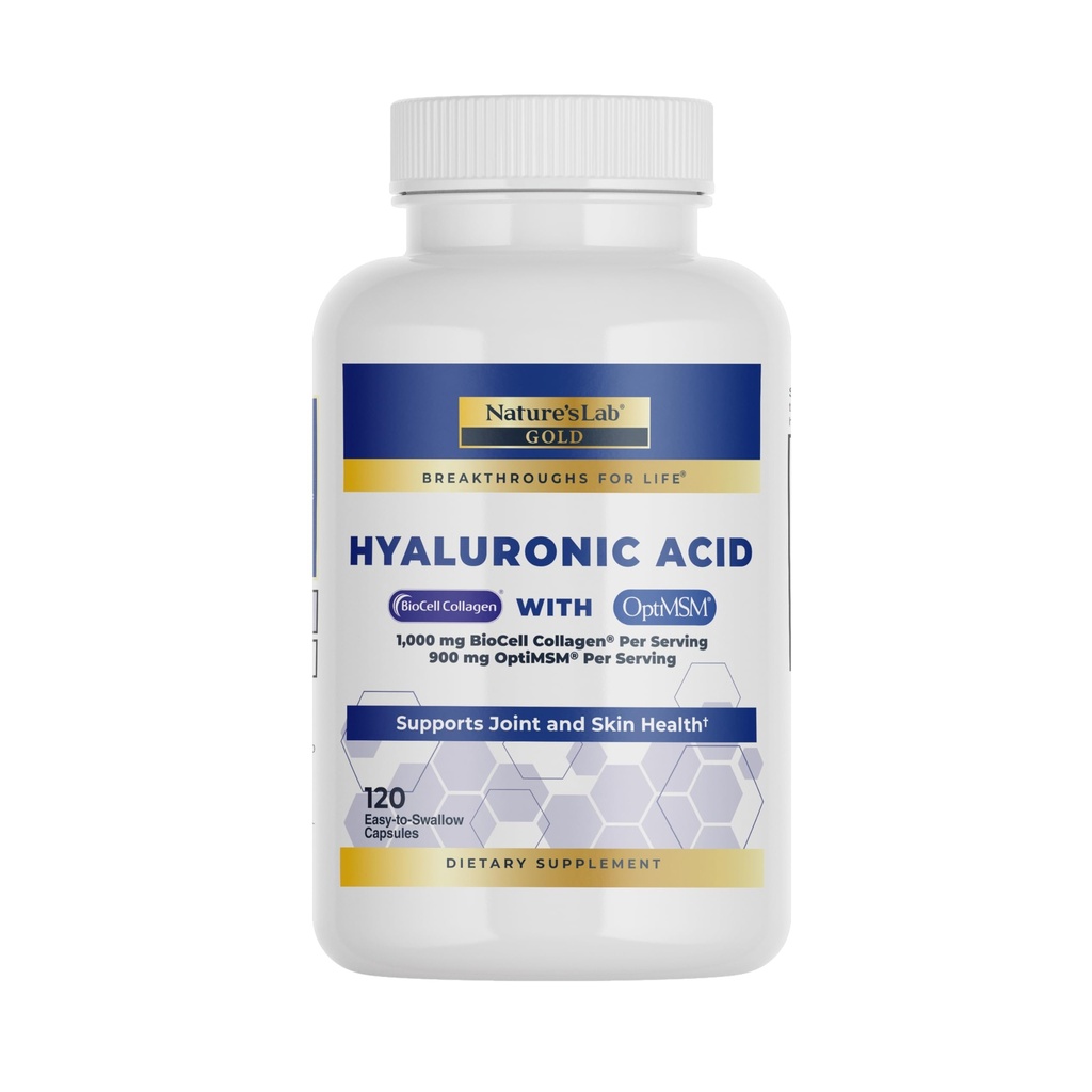 Nature 's Lab Hyaluronic Acid med Biocell Collagen og MSM - Skin Hydration, fælles sundhed - 120 kapsler (40 dages forsyning)
