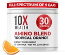 10X Health Aminosyrer - 30 Servering af EAA & BCAA pulver, Pre Workout BCAA med essentielle aminosyrer supplement - BCAA & EAA for Longevity, Muskelstøtte, Styrke, Energi - Tropical Orange