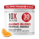 10X Health Aminosyrer - 30 Servering af EAA & BCAA pulver, Pre Workout BCAA med essentielle aminosyrer supplement - BCAA & EAA for Longevity, Muskelstøtte, Styrke, Energi - Tropical Orange