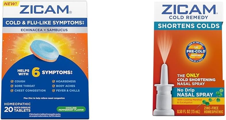 Zicam Cold & Flu Symptomer 20 tabletter og No- Drip Nasal Spray Cold Remedy 0. 5 Ounce