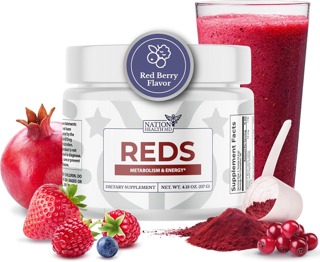 Reds - Super Red Powder med 39 Superfoods, Antioxidant- Rich Red Powder Superfood, Probiotika & fordøjelsesenzymer til energi, Metabolisme & Gut Sundhed - Red Berry Flavor