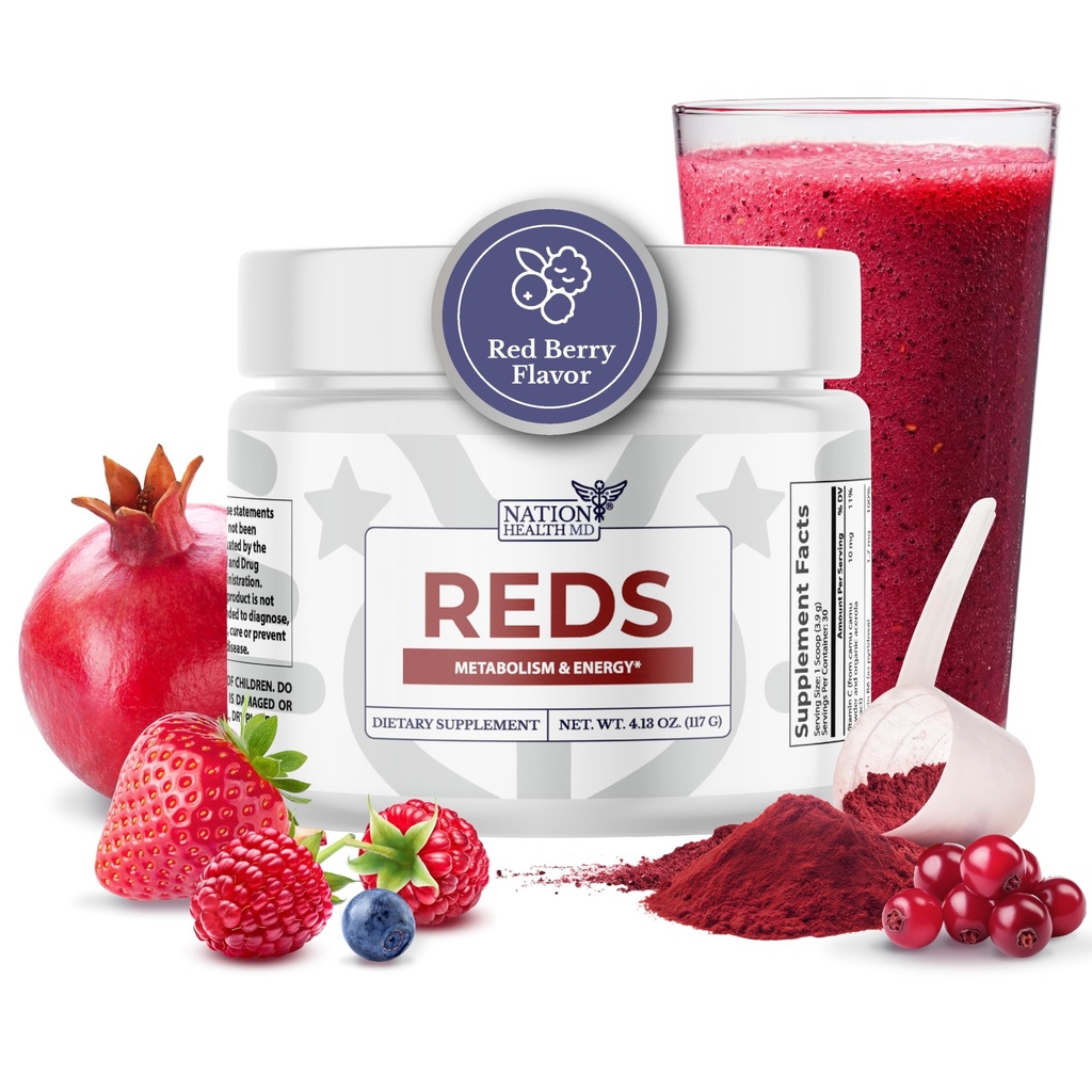 Reds - Super Red Powder med 39 Superfoods, Antioxidant- Rich Red Powder Superfood, Probiotika & fordøjelsesenzymer til energi, Metabolisme & Gut Sundhed - Red Berry Flavor
