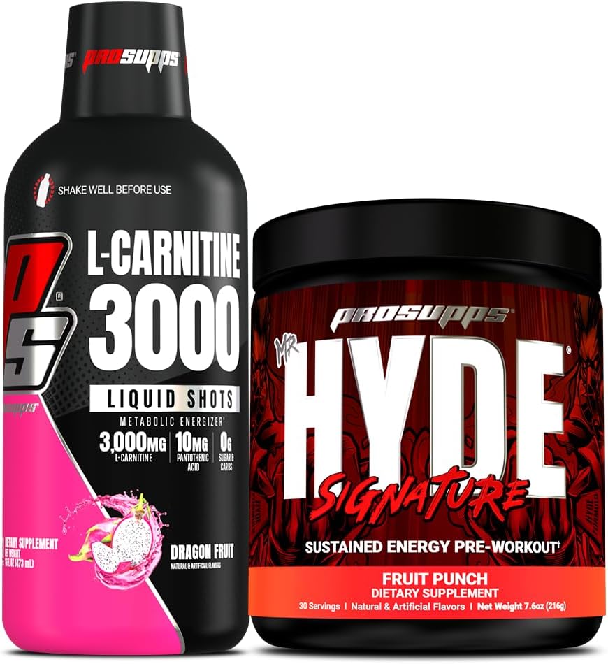 PROSUPPS L- Carnitin 3000 Stimulant Free Liquid Shots (Dragon Fruit) og Mr. Hyde Signature Series Pre- Workout Energy Poweded Drink (Fruit Punch) Bundle