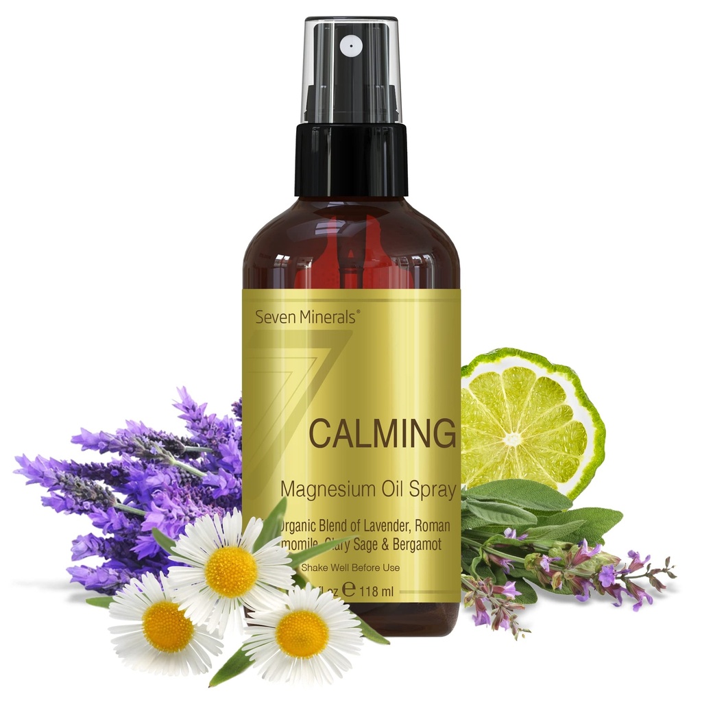 Syv mineral Calming Magnesium Sprøjte 124; 100 Procent Natural Essential Oliils Blend - Made in USA (Lavender, Roman Kamille, Clary Sage, og Bergamot)