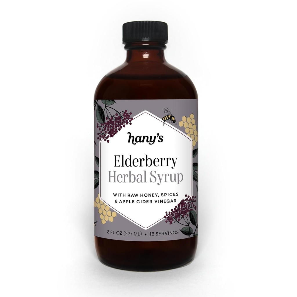 Hany 's Høst Elderberry Herbal Syrup - 8 fl oz # 124; All- Natural Wellness Tonic, Apple Cider Vinagar, Raw Honey & Elderberry # 124; Non- GMO, Gluten- Free, Håndlavede