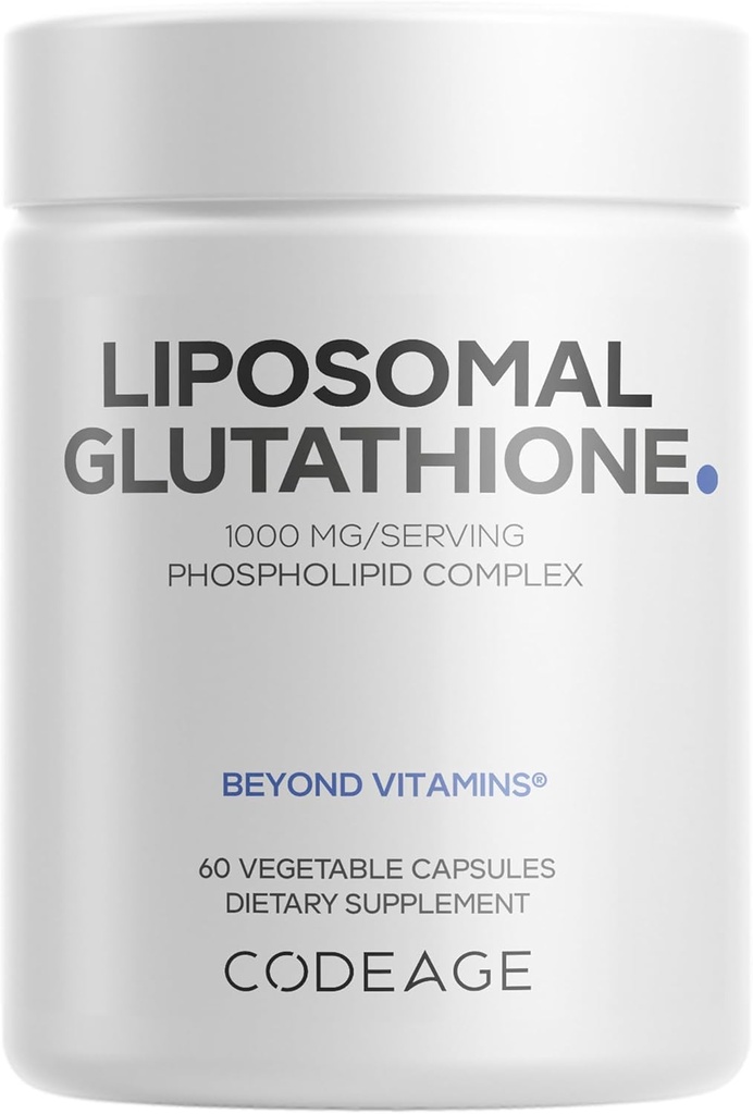 Kodeage Liposomal Glutathione 1000 mg tillæg, højpotens Reduceret L- Glutathion - Liposomal Levering - Phospholipider - Non- GMO, Gluten- fri - 60 kapsler