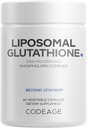 Kodeage Liposomal Glutathione 1000 mg tillæg, højpotens Reduceret L- Glutathion - Liposomal Levering - Phospholipider - Non- GMO, Gluten- fri - 60 kapsler