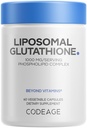 Kodeage Liposomal Glutathione 1000 mg tillæg, højpotens Reduceret L- Glutathion - Liposomal Levering - Phospholipider - Non- GMO, Gluten- fri - 60 kapsler