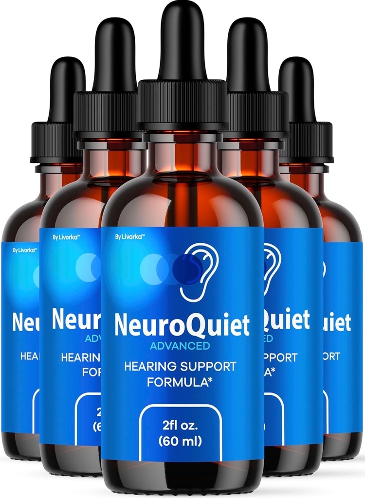 (5 Pack) NeuroQuiet Drops - Officiel NeuroQuiet Daily Hearing Support All Natural Clean Liquid Advanced Formel for Ear Health, Auditive Clarity & Indre Øre Balance Anmeldelser, 5 flasker til 5 måneder