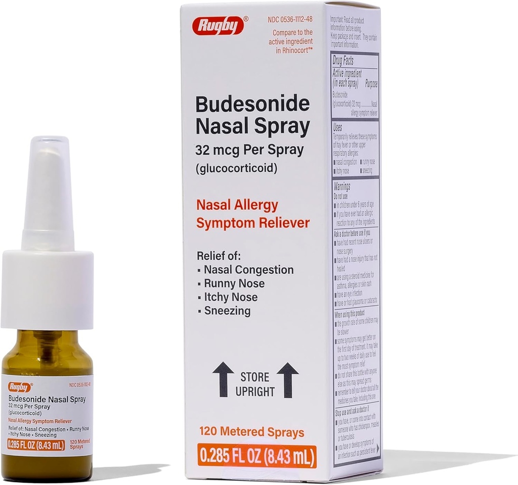 Rugby Budesonide Nasal Spray - Allergi og Nasal Congestion Relief - Alkohol- Free - 0.285 Fl. Oz.