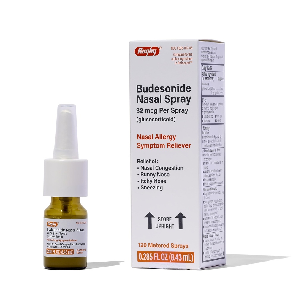 Rugby Budesonide Nasal Spray - Allergi og Nasal Congestion Relief - Alkohol- Free - 0.285 Fl. Oz.