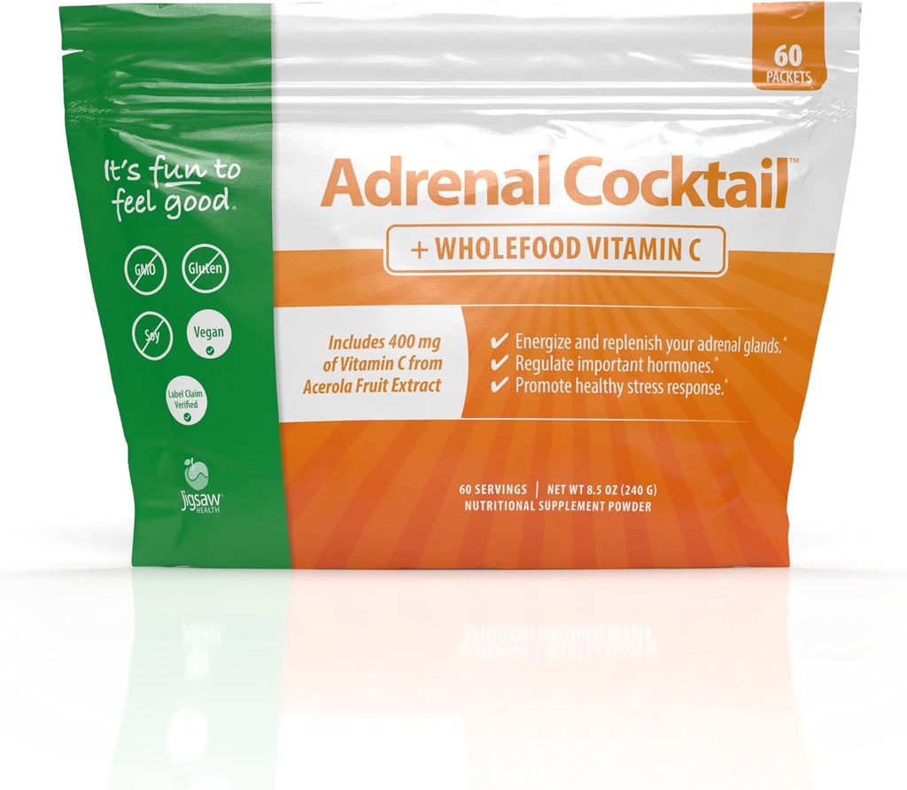 Jigsaw Health Adrenal Cocktail + Wholefood C Vitamin 124; med Kalium Bicarbonat, Sea Salt, og Acerola Cherry Extract 124; 60 Servere (Pakker)