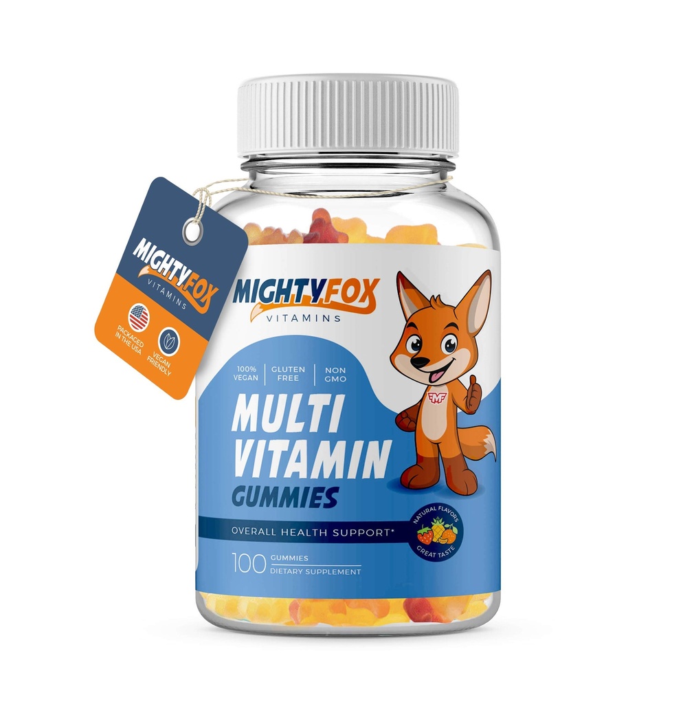 Kids Multivitamin Gummies - Non-GMO, Gluten- Free, Vegan Multivitamin Gummies w / C-vitamin, B3, B5, B6, B12, Zink 100 Greve, 1 Pack - Fruity Toddler Teen Gummy Vitamin til børn og voksne