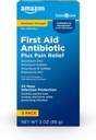Grundlæggende pleje maksimal styrke førstehjælp tredobbelt antibiotisk salve, smertelindring for mindre stykker, skraber og brænder, 3 ounce (pakke med 1)