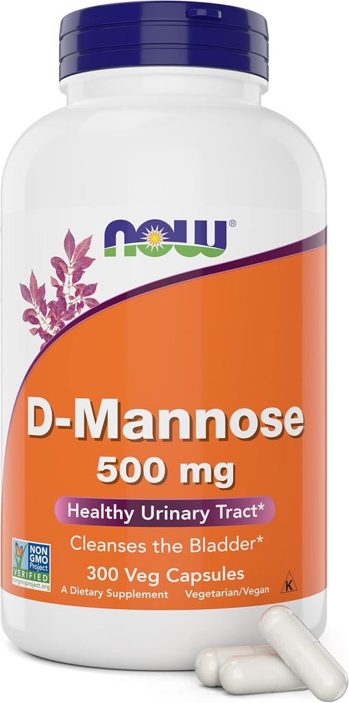 Nu D- Mannose 500 mg, 300 kapsler - Vegan, Ikke GMO supplement til kvinder og mænd - Understøtter sund urinveje, renser Bregen
