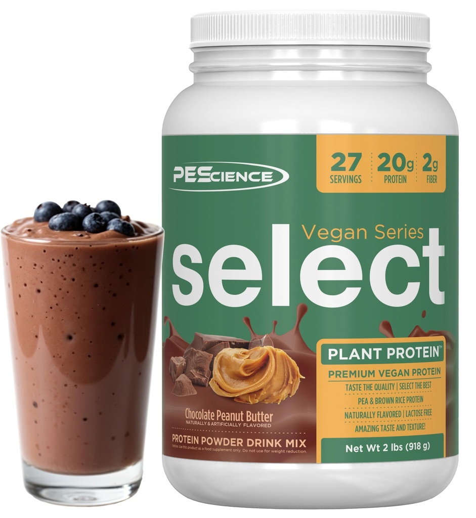 PEScience Select Vegan Protein Powder, Plant Based Protein Powder, Amazing Taste, Smooth Texture, Pea and Brown Rice Blend, Dairy Free, Lactose Free, Gluten Free - Chocolate Peanut Butter, 27 Servings
