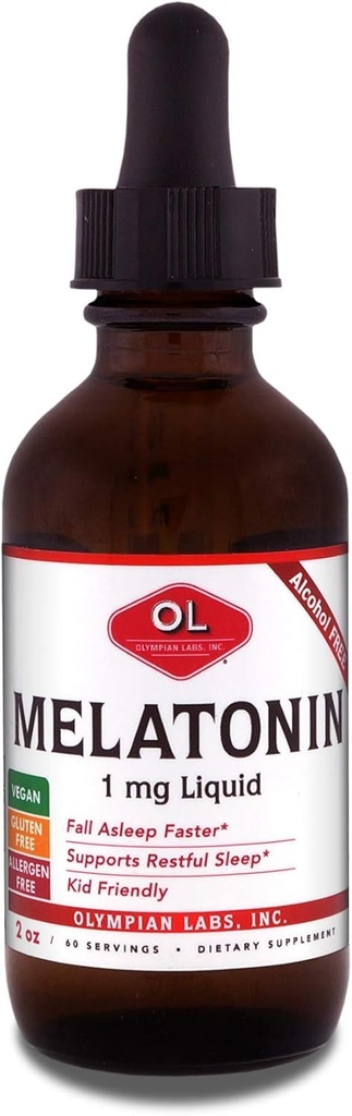 Olympian Labs Liquid Melatonin 1mg, 2 Ounce, Fall Assoil naturligt, Alkohol fri