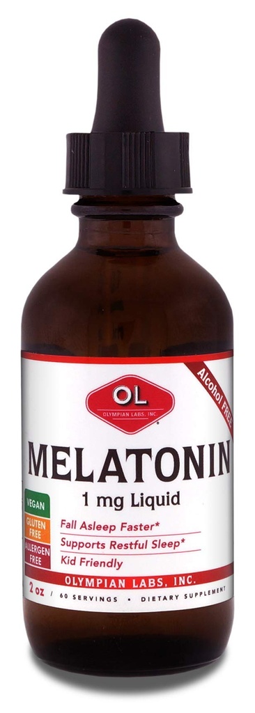 Olympian Labs Liquid Melatonin 1mg, 2 Ounce, Fall Assoil naturligt, Alkohol fri