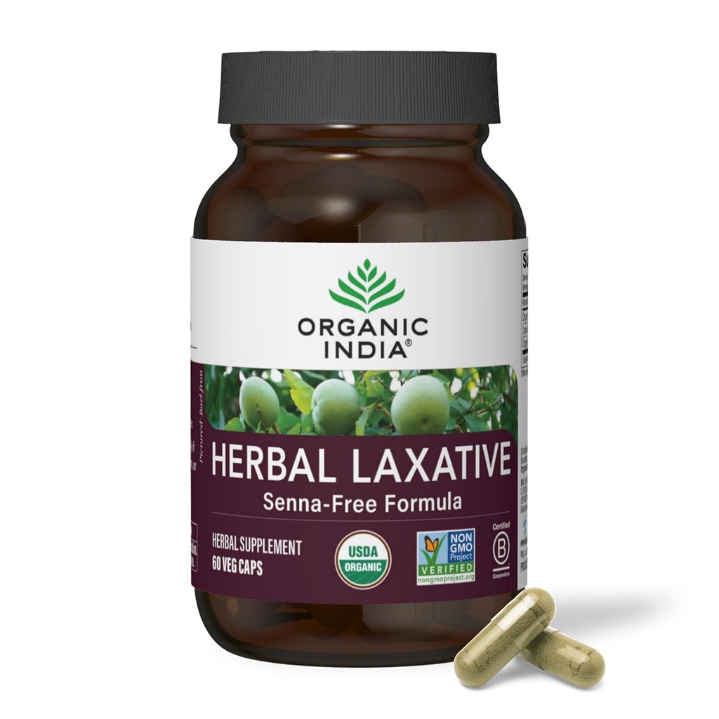 ORGANISK INDIA Herbal Laxative Supplement - Natural Laxative for Constipation, Herbal Laxative Capsules, Constipation Relief for Women and Men - USDA Certified Organic, Non- GMO, Vegan - 60 Capsules