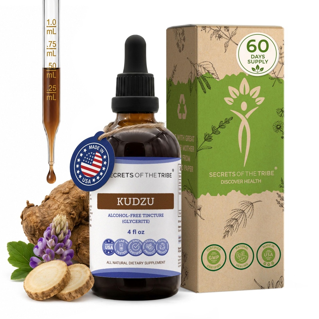 Secrets of the Tribe Kudzu Liquid Extract for Liver & Antioxidant Support | Herbal Supplement | Alcohol-Free | Pueraria lobata Dried Root | Drops 4 fl oz
