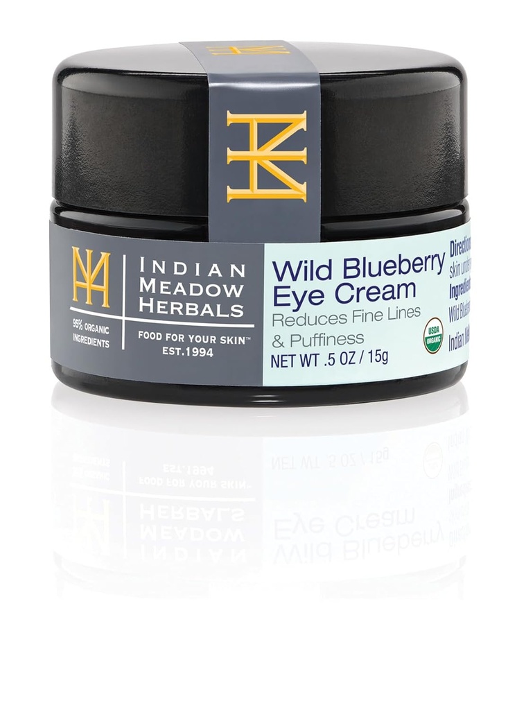Indian Meadow Herbals Wild Blueberry Eye Cream (.5oz) - Under Eye Cream til Puffy Eyes & Fine Lines - Anti- Aging Eye Care w / Organic Urts, Olies