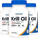 Nutricost krill Oil 1000mg; 60 flydende bløddele (3 flasker) - Omega-3 EPA- DHA