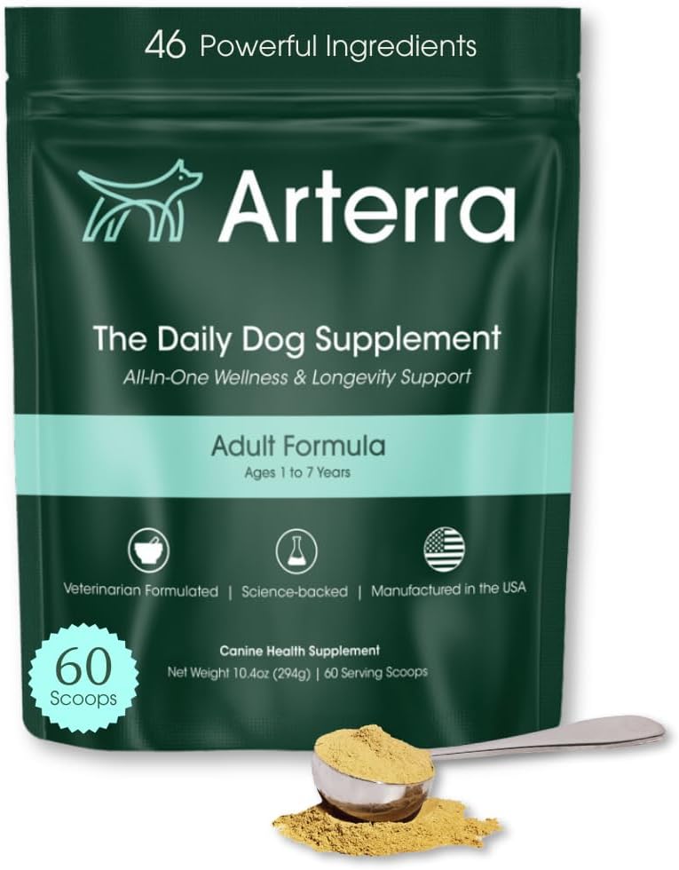 Adult Dog Powder Supplement & Food Topper - 46 Ingredienser til Gut, Immun & Brain Health - Daglig Longevity Multivitamin til hele kroppen Wellness