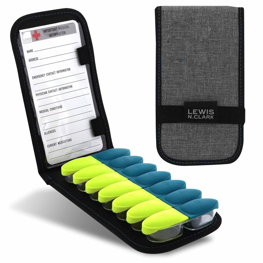 Lewis N. Clark Magnetic Folding Pill Organizer Supplement sag for OTC medicin, receptpligtig Vitamin - 14 Slots, Gray / Black (B779)