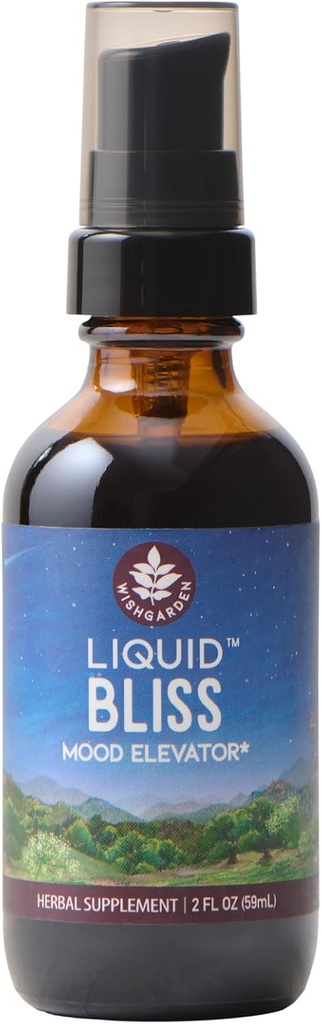 WishGarden Urter Flydende Bliss Mood Elevator - Plantbased Herbal Mood Support, Natural Mood Booster med Organic Cacao, Cotton Root, Passionflower, Øger Følelsen af Tilslutning, 2oz