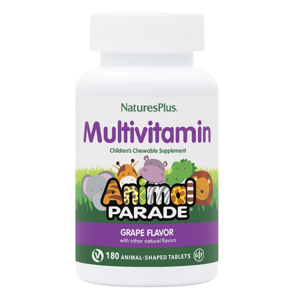 NaturesPlus Animal Parade Children 's Chewable Multivitamin - Grape Flavor - 180 Animal- Shaped Tablets, Pack of 2 - fremmer sundhed & velvære - Vegetarisk, Gluten Free - 180 Total Servering
