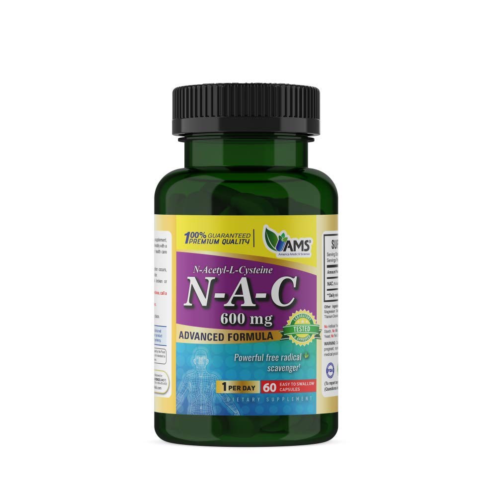 America Medic & Science NAC 600mg - NAC supplement for lung sundhed & immunforsvar, leverstøtte & antioxidanter - N- Acetyl- cystein - 60 kapsler (pakning med 1)