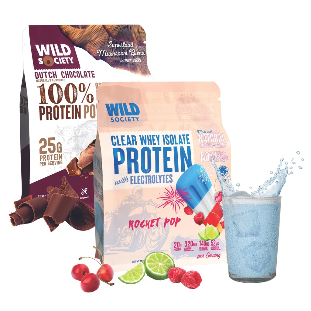 WILD SAMFUND Clear Isolate + Whey Koncentrat Super Combo - Rocket Pop Clear Whey + Hollandsk Chocolate Whey Koncentrat