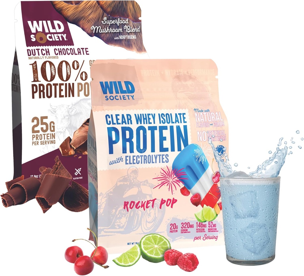 WILD SOCIETY Clear Isolate + Whey Concentrate Super Combo - Rocket Pop Clear Whey + Dutch Chocolate Whey Concentrate