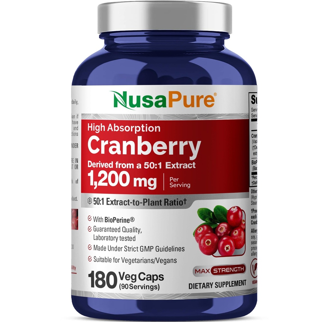 NusaPure Cranberry 60.000 mg 180 Veg Caps (Bioperine, non- GMO, Vegan)