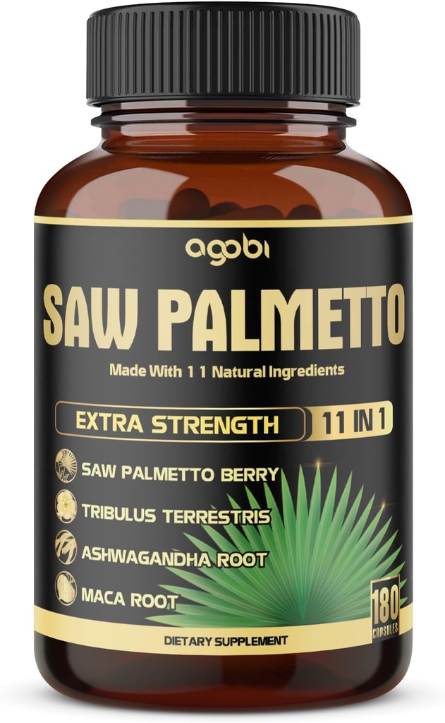 11in1 Saw Palmetto kapsler med Ashwagandha, gurkemeje, Tribulus, Maca, grøn te, ingefær, hellig basilikum & mere - sund prostata & hårstøtte - 180 grev 6 -måned levering