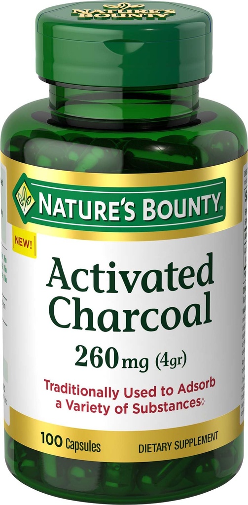 Naturens Bounty Aktiveret kul 260 mg, 100 kapsler, Kosttilskud til støtte for en sund livsstil
